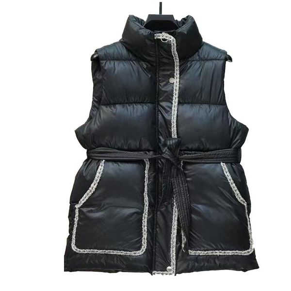 

women's vests cottondown lightweight vest women autumn and winter 2021 all-match bodywarm waistcoat slim belt big pocket sleeveless par, Black;white