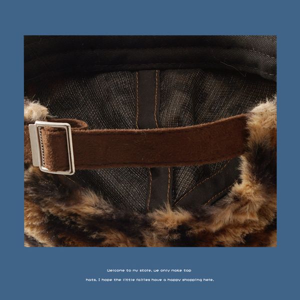 

usa imitation rabbit plush leopard baseball cap, Black;white