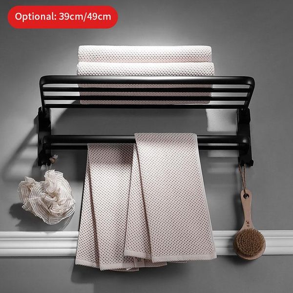 

towel racks multifunctional rack bathroom pendant folding hook storage shower room frosted black aluminum alloy