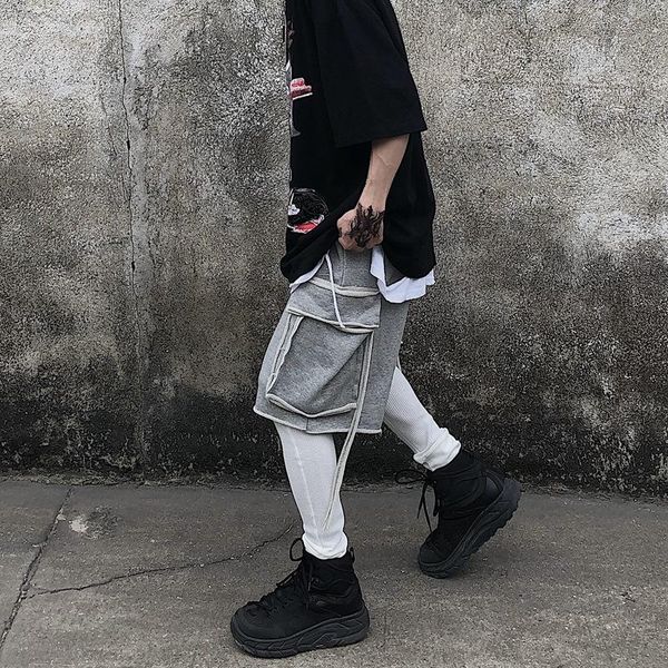 

high street shorts streetwear harajuku jogger summer hip hop men sweatpant pocket cotton loose casual black grey short -8 men's, White;black
