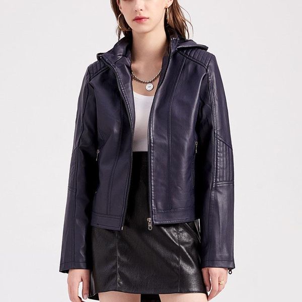 

women's leather & faux autumn winter jacket female detachable hooded plus velvet warm short coats motorcycle outerwear s~xxl, Black