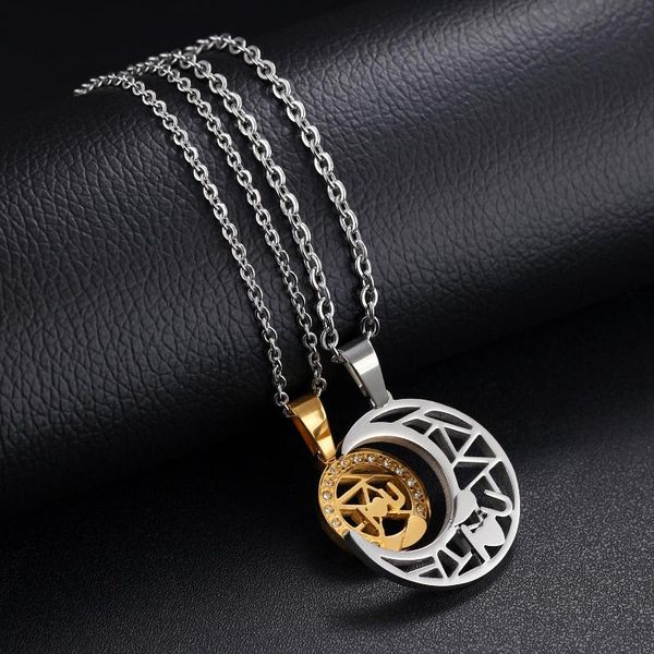 

pendant necklaces sun and moon couple necklace men women titanium steel for lovers, Silver