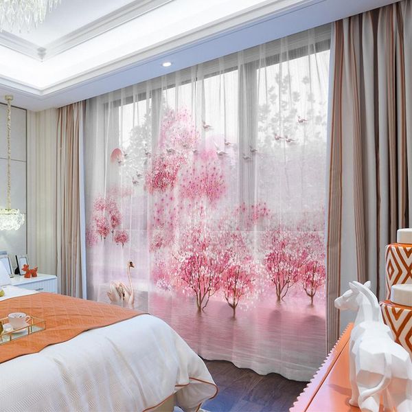 

curtain & drapes pink princess girl room tulle curtains for living study high-end bedroom chiffon children customized size
