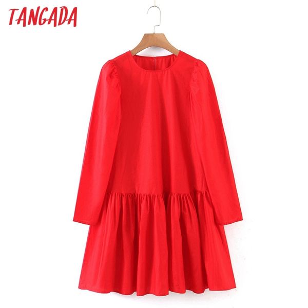 

fashion women solid red puff long sleeve ladies loose mini dress vestido 8h65 210416, Black;gray
