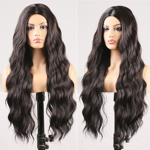 

long body wave heat resistant fiber hair synthetic wig for women non lace wavy with baby wigs1, Black