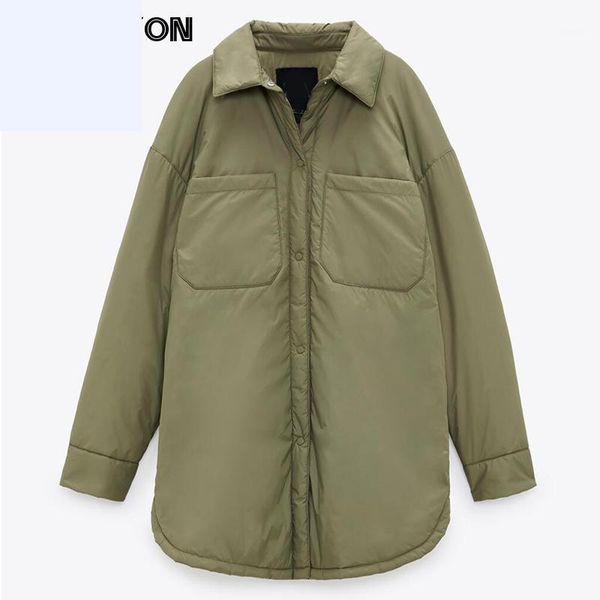 

winter oversize warm cotton jacket coat women vintage green long overcoats female loose solid light outwear women's down & parkas, Black