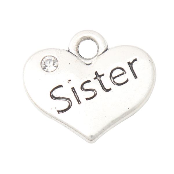 

rainxtar fashion heart alloy sister family message charms 50pcs, Bronze;silver