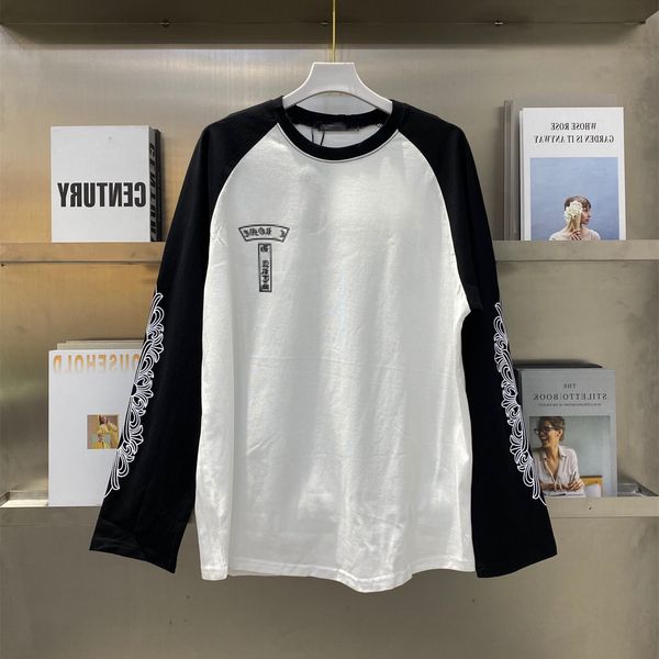 

new ch crosin double arms sanskrit black and white splicing long sleeve t-shirt raglan in autumn 2021, White;black