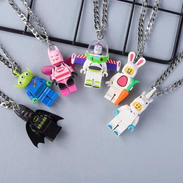 

pendant necklaces personality street hipster soil cool building blocks cartoon necklace men and women couple jewelry, Silver