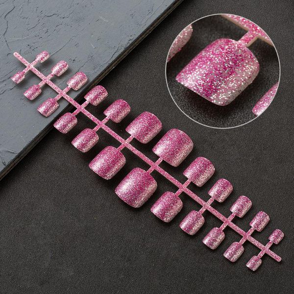 

false nails 24tips 7 colors full cover short foot fake candy color 24pcs/set press on toe french nail art tips, Red;gold