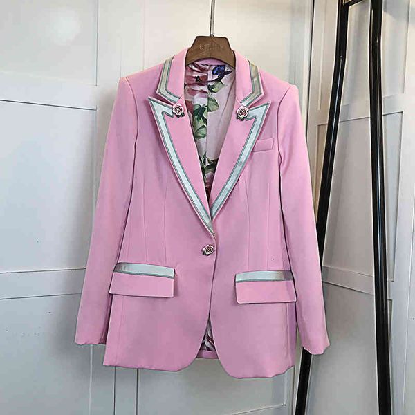 

new fashion star style women's single button floral liner rose blazer outer coat pink 201013, White;black