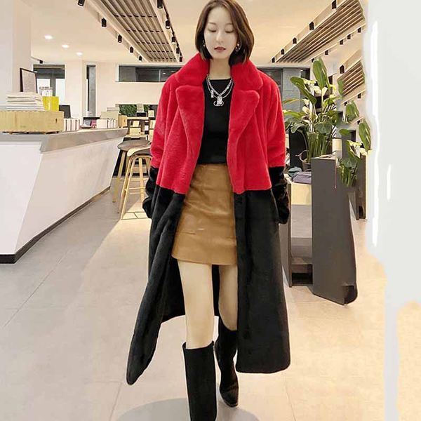 

fashion winter women fur jacket 5xl plus size loose long fur overcoat high imitation lamb wool thick warm female coats g056, Black