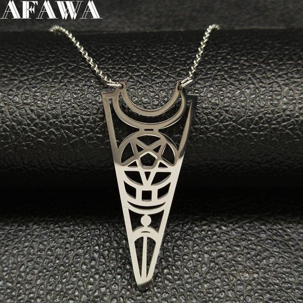 

fashion moon pentagram stainless steel statement necklace women silver color wicca jewelry collier femme n422s02 pendant necklaces