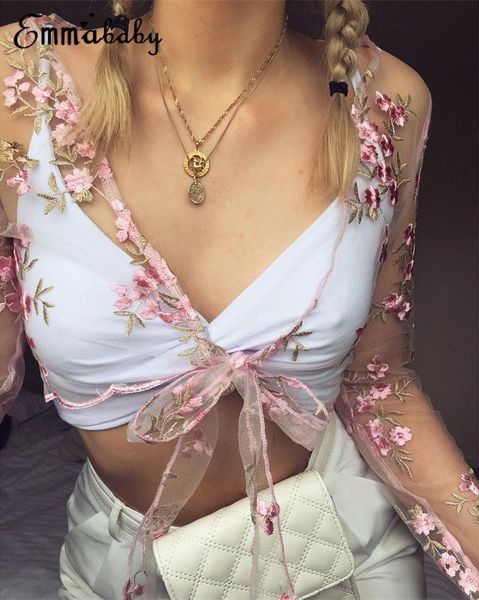 

women's blouses & shirts fashion women mesh lace see through crop loose fit net blouse crochet party, White