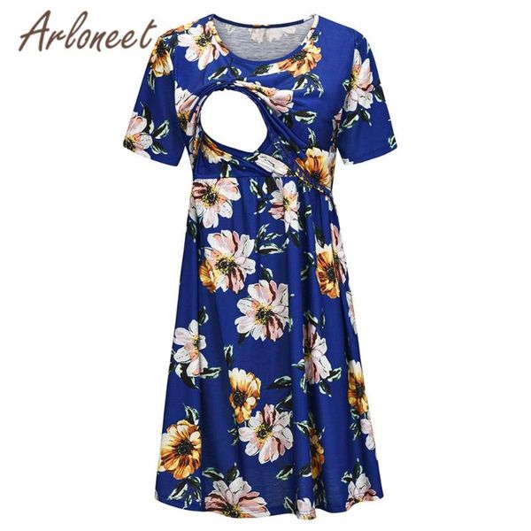 

maternity dresses arloneet clothes women dress flower print short sleeve breastfeeding summer ladies pregnancy casual, White