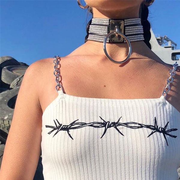 

casual chain strap womens tanks vest sleeveless summer crop shirt cami party clubwear camisoles, White