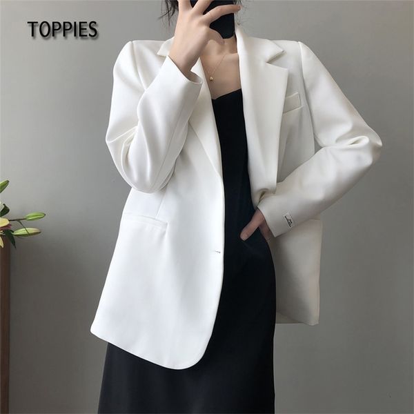 

white blazer jacket women's spring korean office ladies suit back split 210421, White;black
