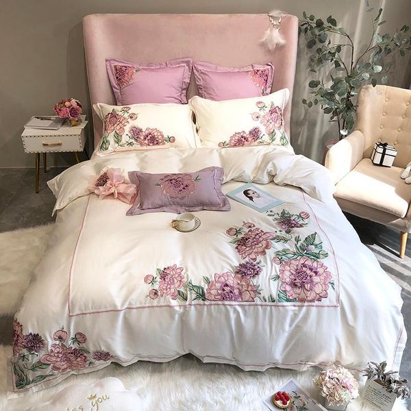 

bedding sets luxury embroidered lotus set 60s egyptian cotton silky soft double size bed sheet pillowcase duvet cover 4pcs for home