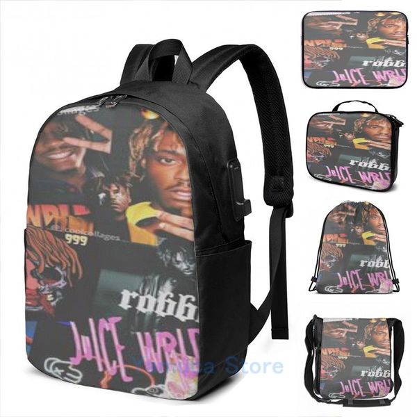 

backpack funny graphic print juice wrld collage usb charge men school bags women bag travel laptop