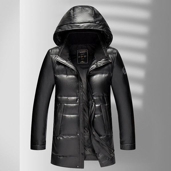 Kış kalın erkekler aşağı ceket uzun kapalı palto parkas kapüşonlu ince fit palto erkek giyim sıcak wnidbreaker l-4xl deri ceketler