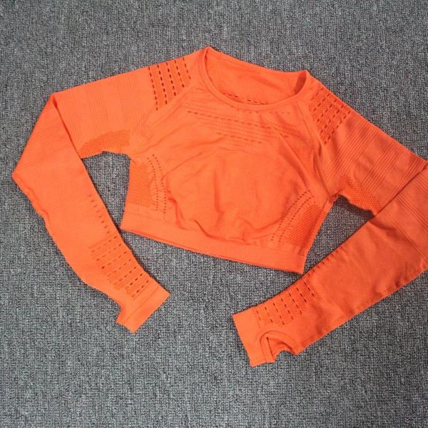 

yoga outfit 2021 eyelet flawless knit long sleeve workout for women fitness gym crop athletic shirt sportswear