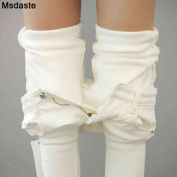 Beyaz Sıcak Kot Kadın Kış Giyim Siyah Gri Kadın Denim Pantolon Genç Bayanlar Ince Sıska Streetwear Jean Polar Kalem Pantolon 211129