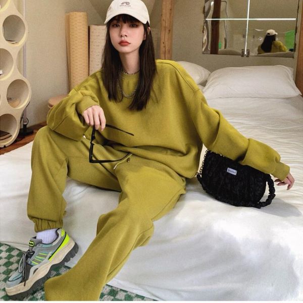 

women's two piece pants casual loose green sports suit 2 sets womens outfits 2021 autumn winter joggers female sweatshirt shorts sports, White