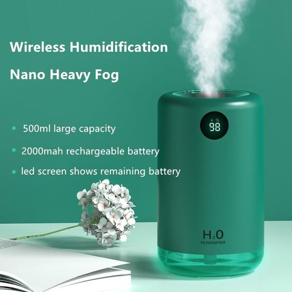 

humidifiers 500ml large capacity ultrasonic humidifier 2000mah battery portable usb air aroma diffuser with light led display