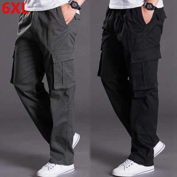 

autumn and winter big women pant size thick xl male overalls loose pocket plus men casual 6xl 5xl 4xl 3xl, Black