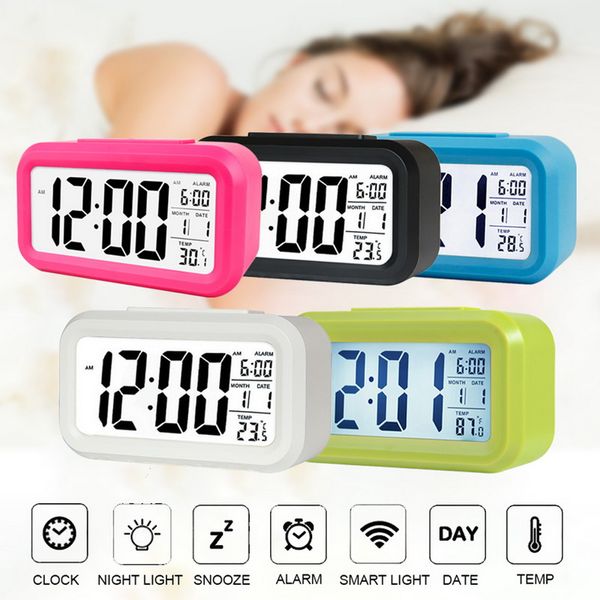 Sveglia digitale a LED Plastica Elettronica Smart Mute Display retroilluminato Temperatura Calendario Funzione Snooze Timer