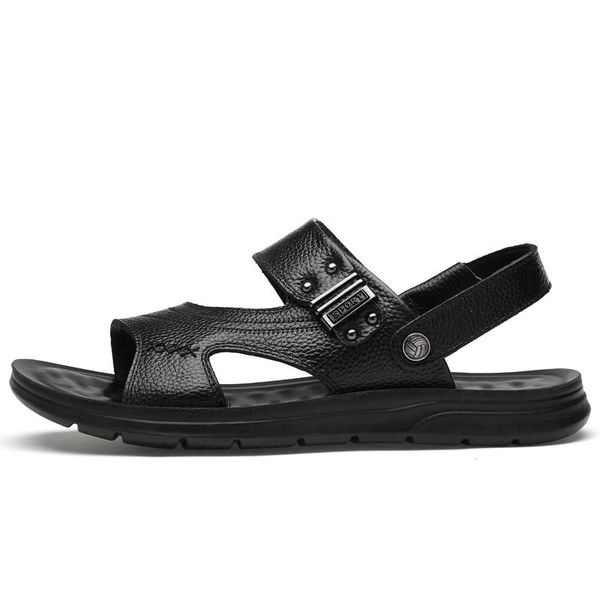 

sandals beach sandles cuero masculino genuine verano zandalias for 2021 summer heren sandalle sandal sandalet leather para couro homme, Black