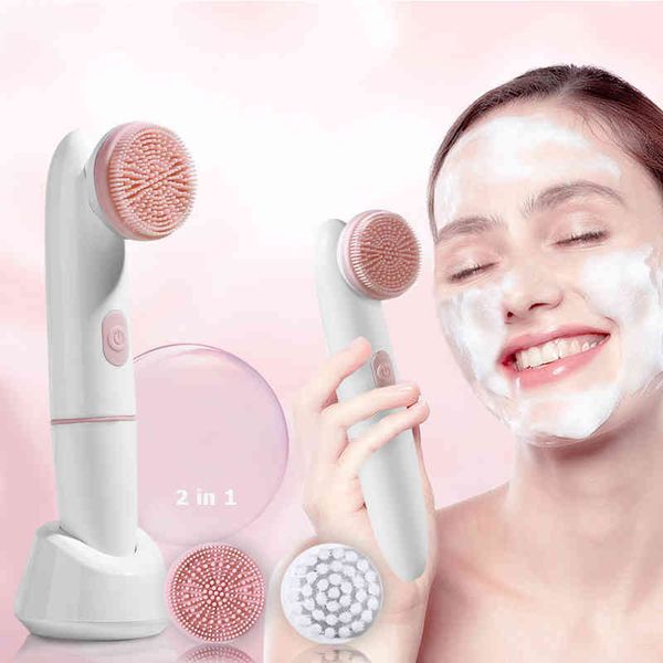

2 in 1 electric silicone face cleansing brush vibration massage facial t zone deep clean remove exfoliating acne skin care tools
