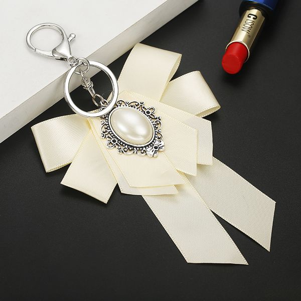 

10pieces/lot women fashion ribbon bow key chain new retro simple ribbon pendant charm bag accessories bow key ring party gift, Silver