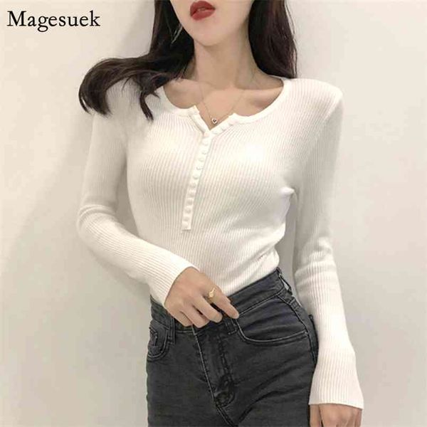 

autumn winter sweater women long sleeve button v-neck knitted elastic single breasted jumper pullover 10305 210512, White;black