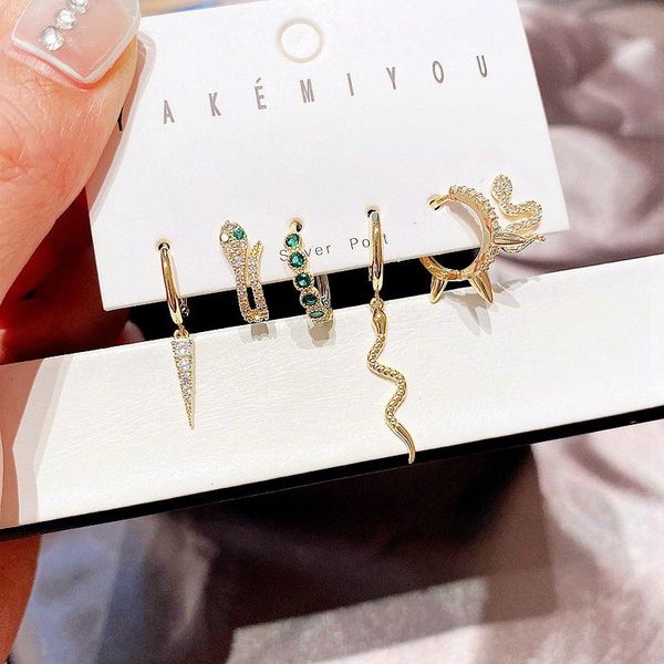 

hoop & huggie fashion snake pendant earrings set punk geometric small for women party jewelry gift 2021, Golden;silver