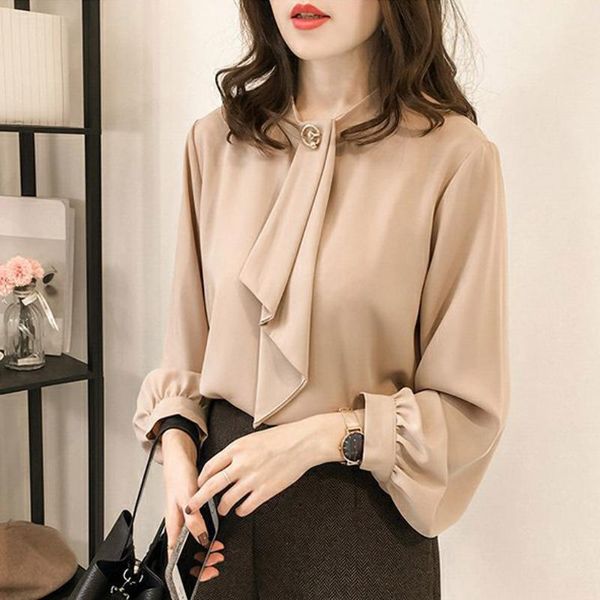 

women's blouses & shirts shein women blouse elegante fashion o-neck casual chiffon tie solid shirts#y3, White