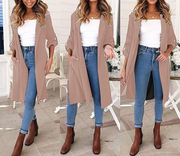 

women's trench coats autumn women classical long lapel collar graceful thin coat ladies outwear burgundy cardigan slim streetwear, Tan;black