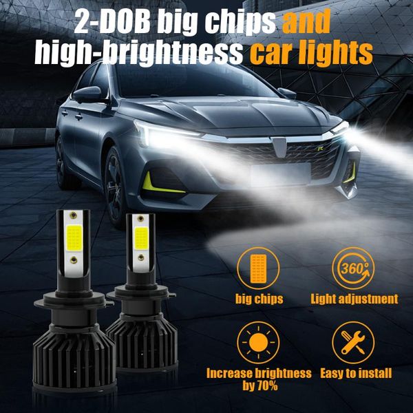 

car headlights 2pcs dob led chips 6000k h4 h7 h1 canbus 80w 16000lm h8 h9 h11 bulb headlight auto fog light lamp 12v