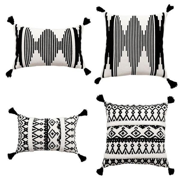 

pillow case throw cover geometric stripes tufted pillowcase bohemian cushion covers