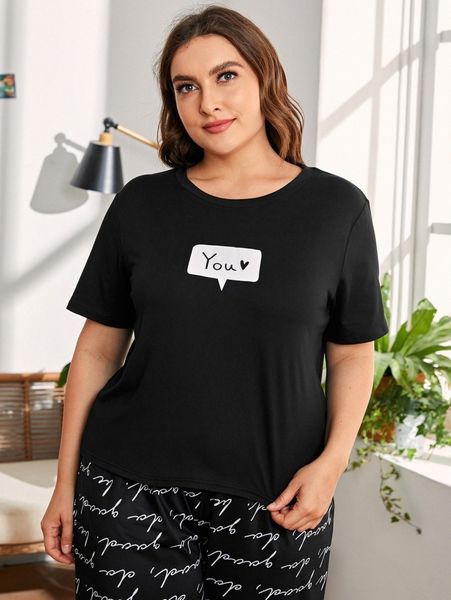 

plus heart and letter graphic sleep tee w5bm#, Black;white