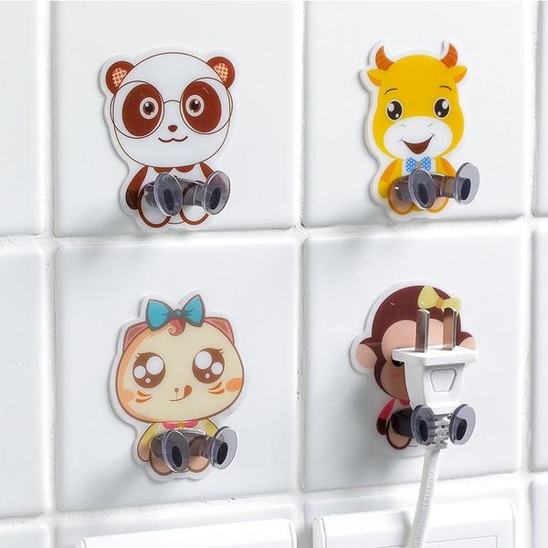 

hooks & rails 2pcs cartoon animal socket hook power cord storage rack creative plug strong glue finishing bracket s7