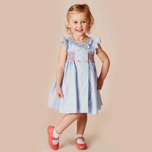 

girls smocked dress baby handmade smock clothes for girl children boutique embroidery clothing infant spain princess frocks 210615, Red;yellow