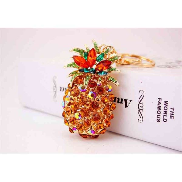 

fashion bright cute pineapple yellow crystal alloy rhinestone car keychain ladies bag pendant wholesale, Silver
