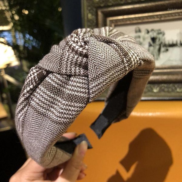 

korean hair accessories headhoop for women trendy simple plaid stripes middle knotted knot wide side headwear headband1