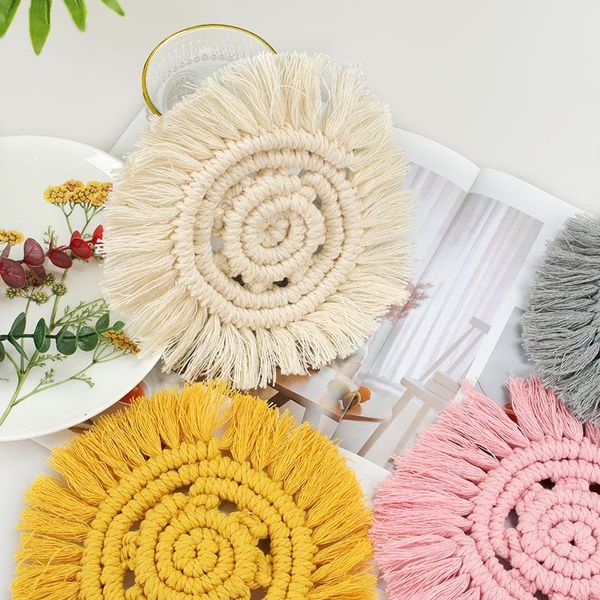 

mats & pads handwoven odorless non-slip insulation anti- cotton coasters cottonthread tassel kitchen wedding table place mat