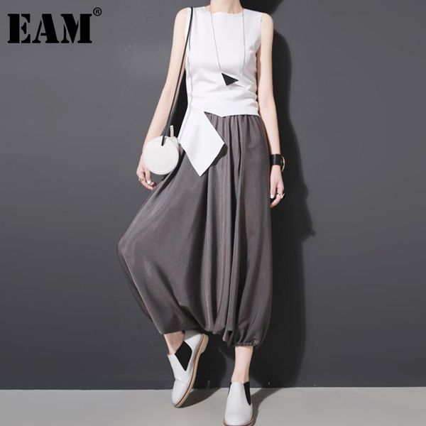 

women's pants & capris [eam] leisure pleated black wide leg long high waist trousers loose fit women fashion tide spring autumn 2021 1d, Black;white
