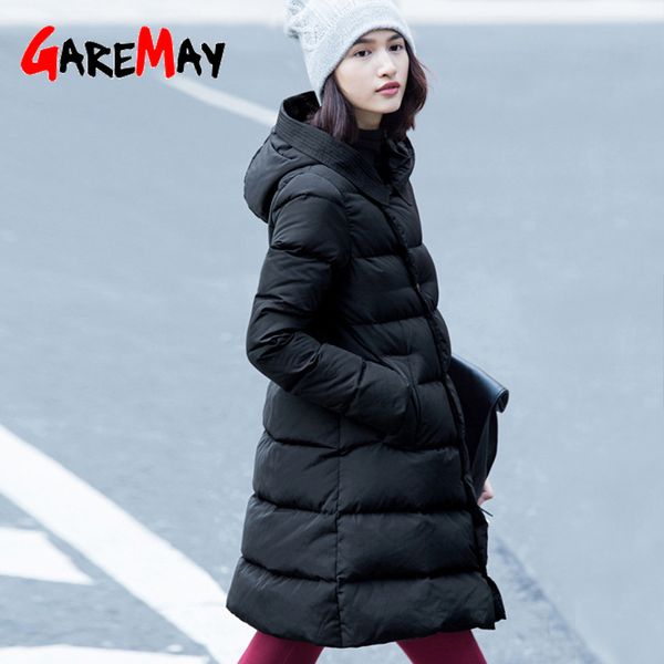 

down jacket women thick long winter coat hooded korean female puffer warm puffer jacket parka 210428, Black