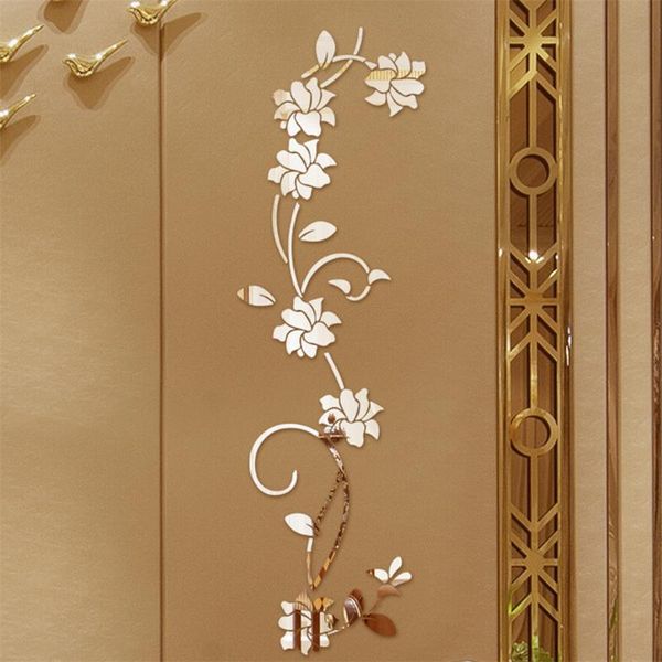 

wall stickers flower vine acrylic mirror elegant setting art sticker decoration for home living room bedroom decor