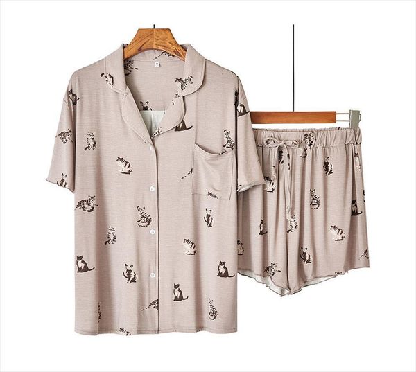 

2pcs pajamas cartoon set womens sleepwears casual modal shirt amp shorts cute nightwear intimate lingerie soft homewear, Black;red