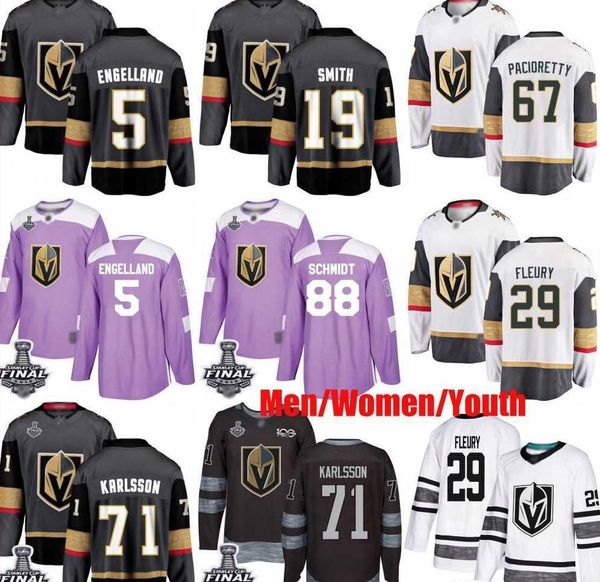 

Custom Vegas Golden Knights 29 Marc-Andre Fleury 71 Karlsson 67 Max Pacioretty 19 Smith 88 Schmidt USA Flag hockey Men Women Youth jersey, Colour 9
